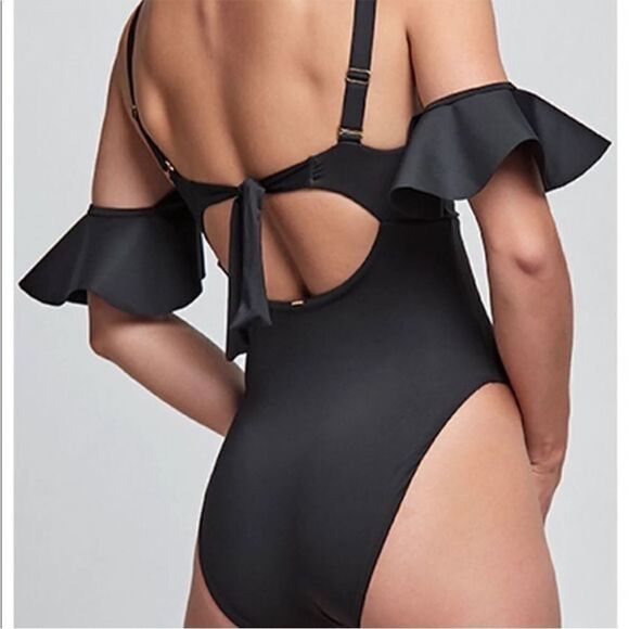 Anthropologie x Boamar Flavia Black One-Piece Swimsuit Removable Ruffle Sleeve M - Picture 4 of 9